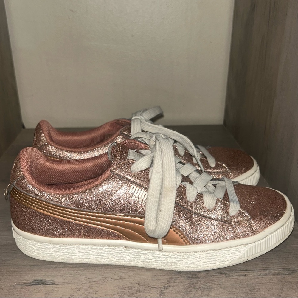 Puma Girl's Sneakers Rose Gold Glitter Trainers Sz 4.5c
